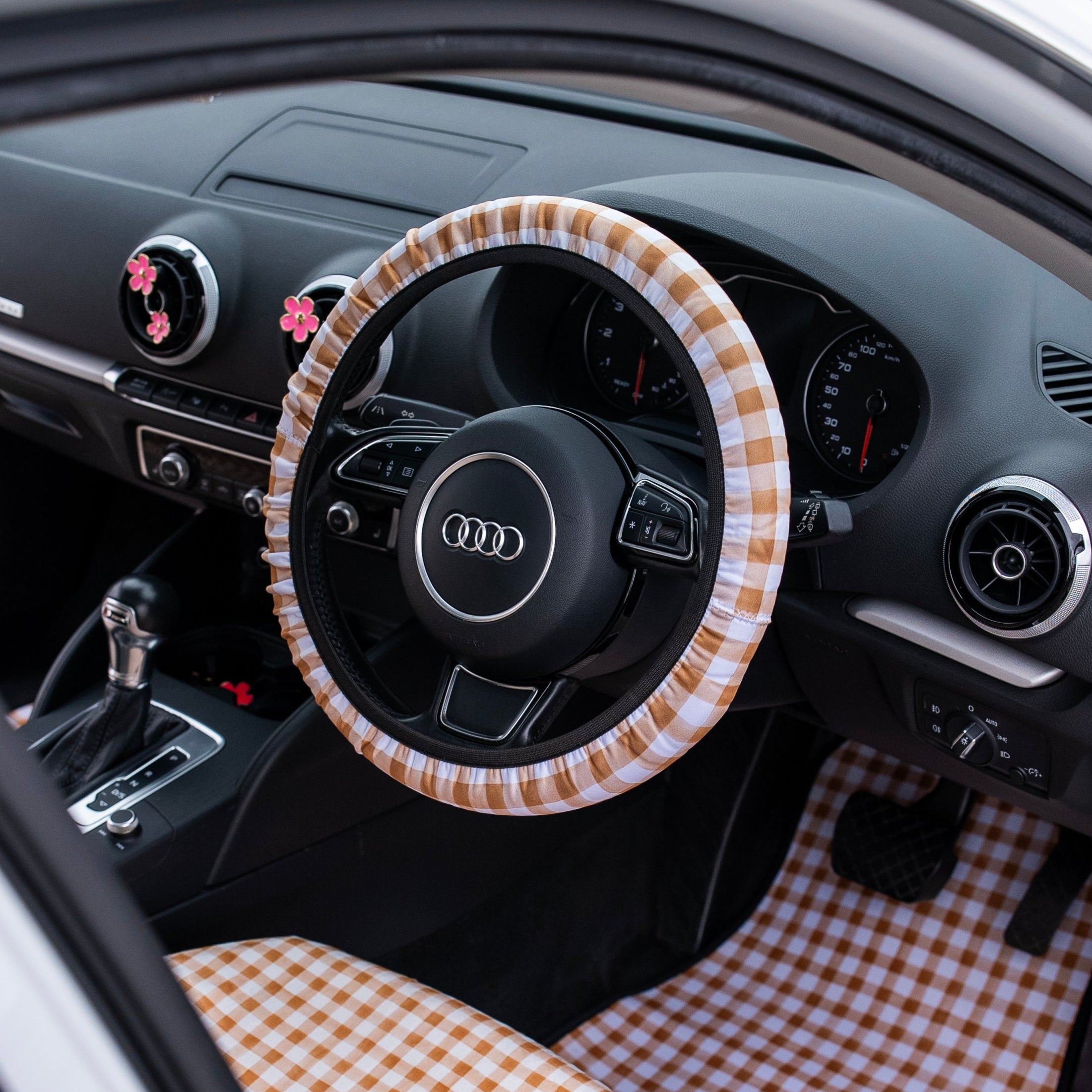 Gingham Steering Wheel Cover