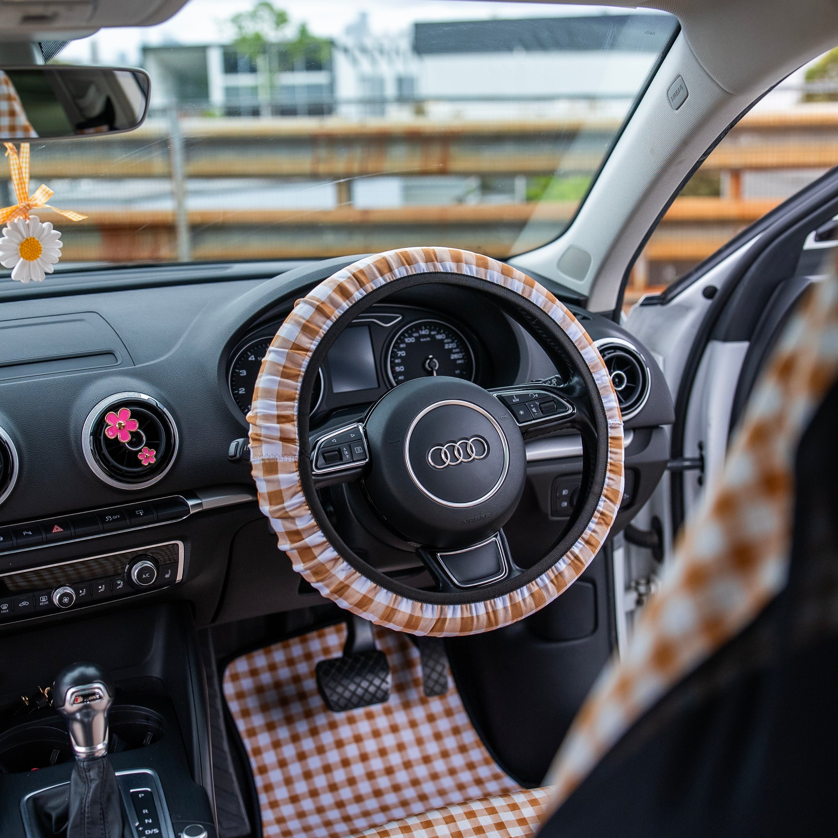 Gingham Steering Wheel Cover